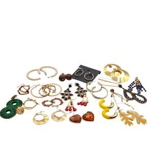 Lot of 21 Pair of Boho Gold Tone Pierced Earrings